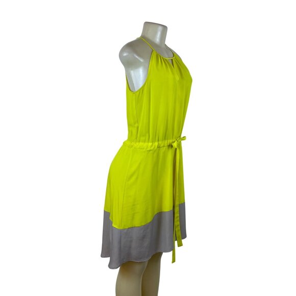 Bar III Women's Yellow Sleeveless Halter Dress W/ Tie Waist & Gray Hem Sz S - Picture 2 of 7